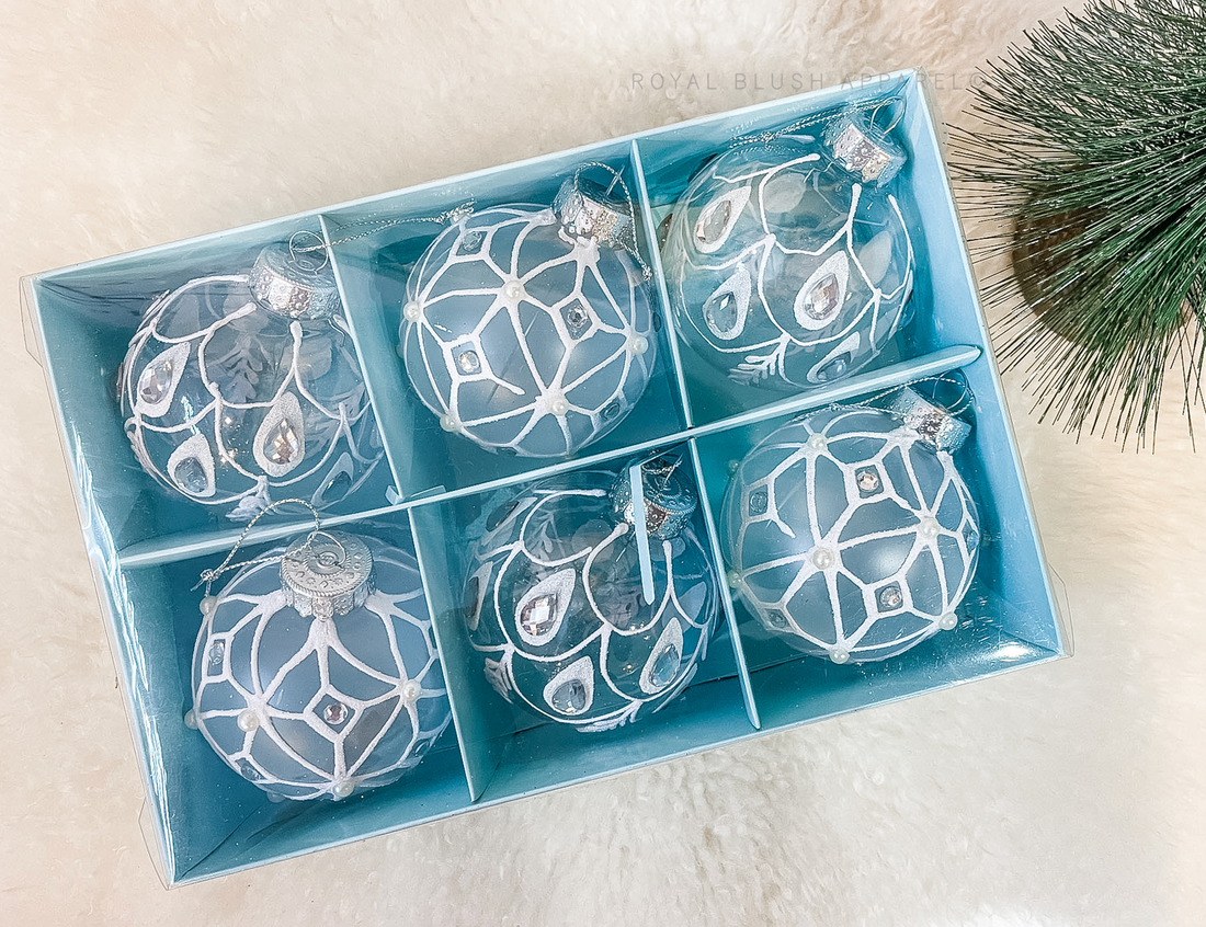 6 Pack White Ornaments