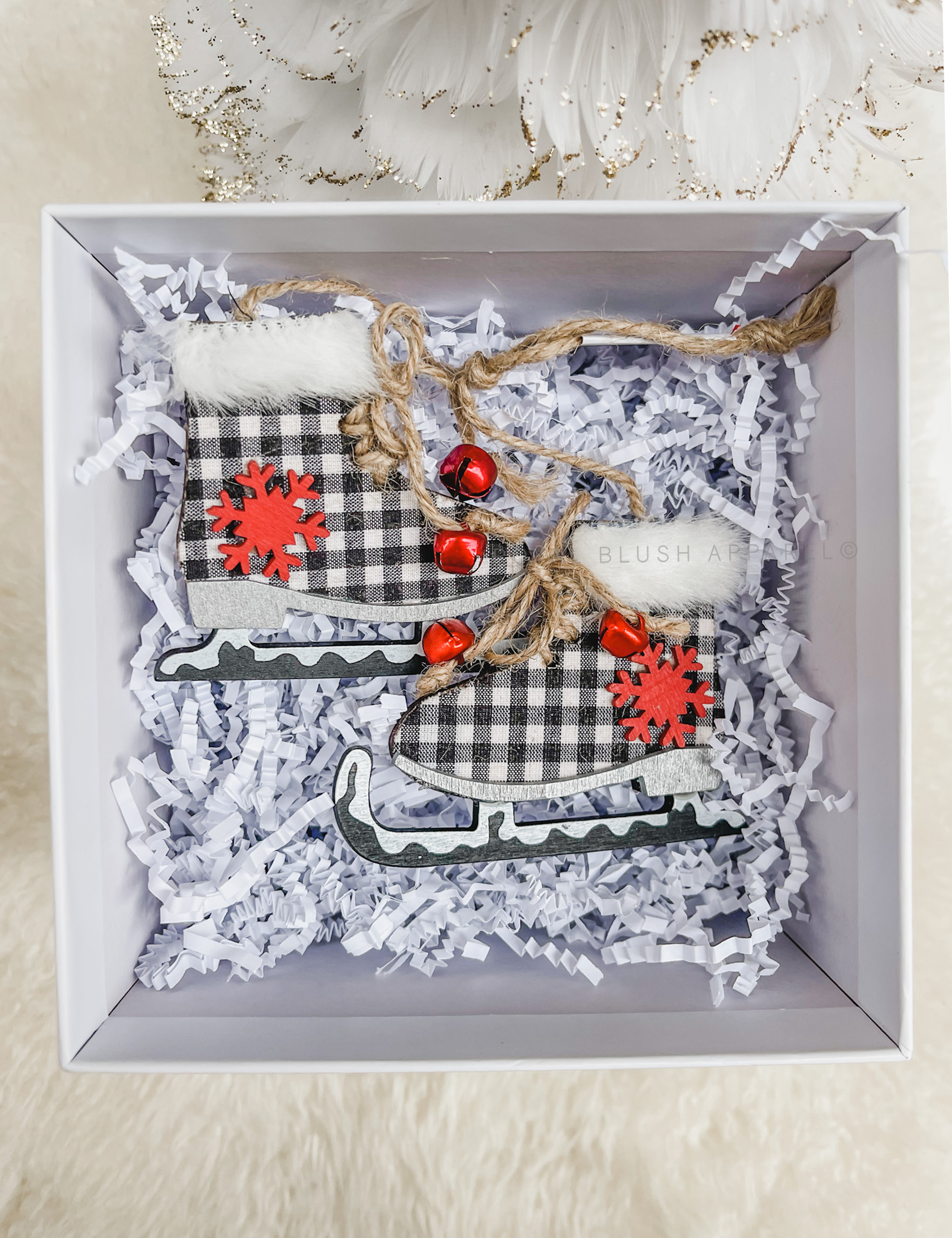 White Plaid Skates Ornament