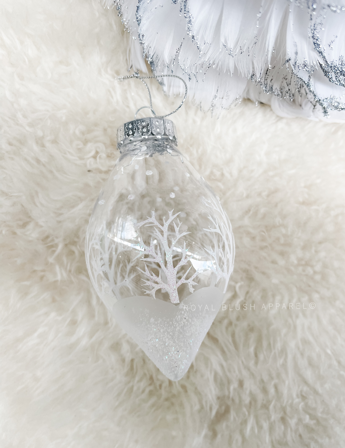 Clear Winter Tree Teardrop Ornament