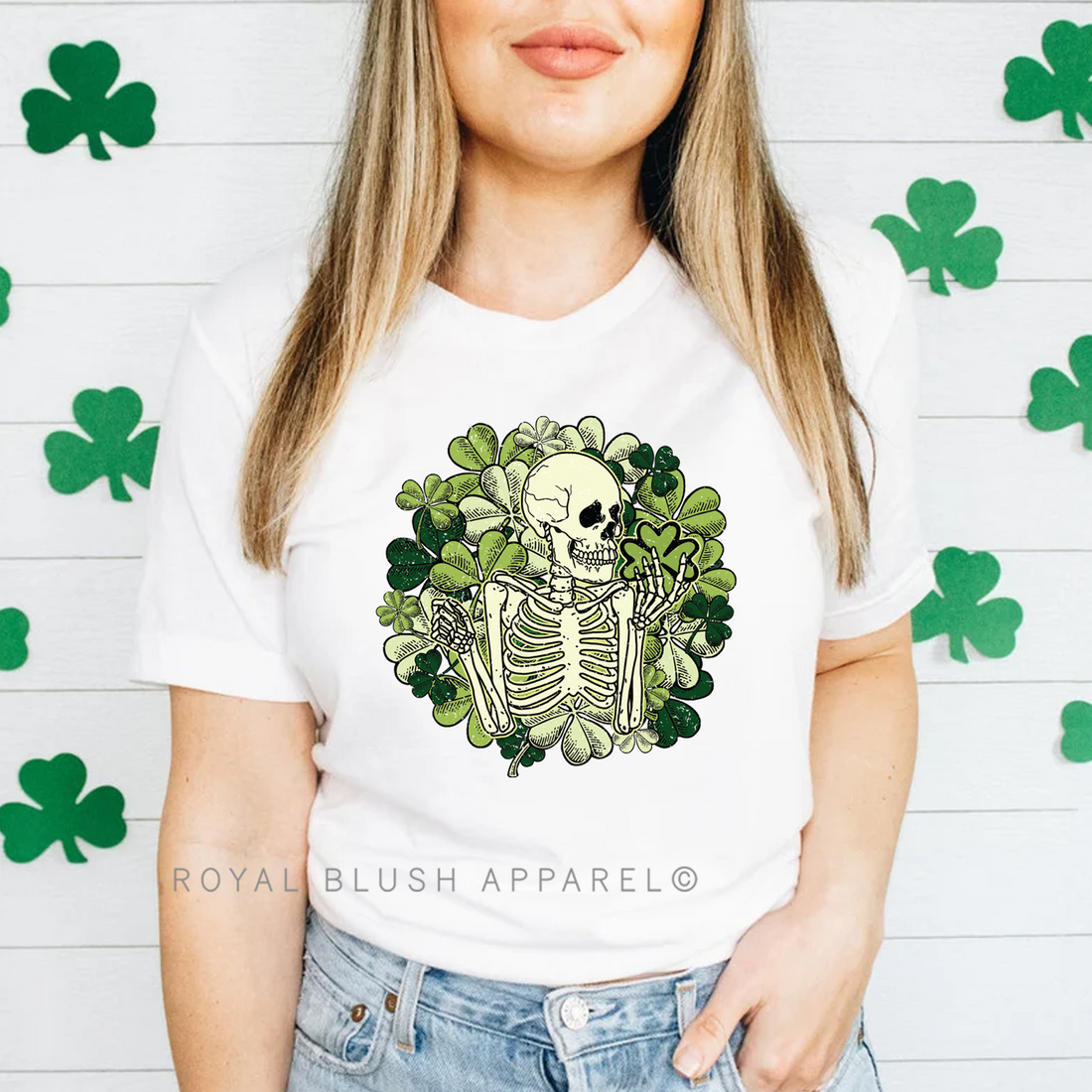 T-shirt unisexe décontracté squelette vert