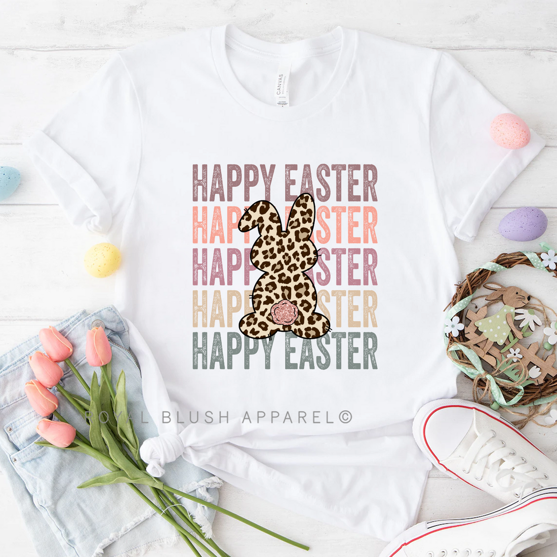 Happy Easter Bunny Leopard T-shirt unisexe décontracté