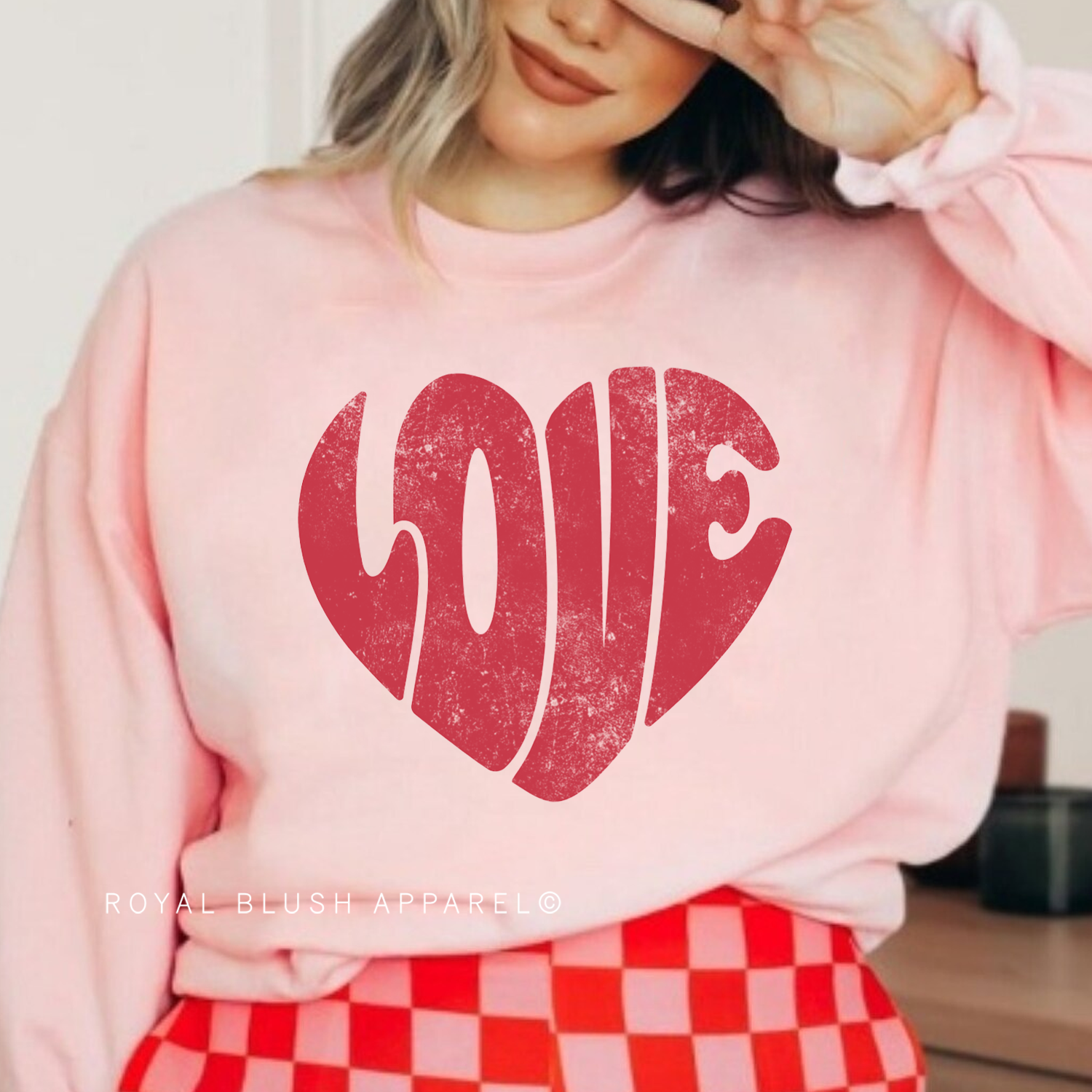 Love Red Retro Heart Full Color Sweatshirt