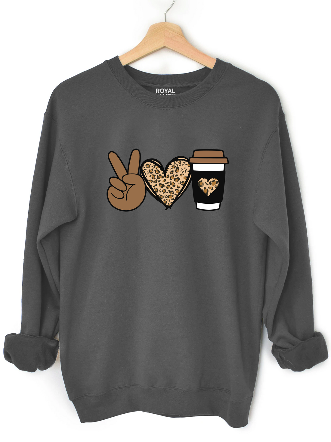 Peace Love Coffee Leopard Sweatshirt