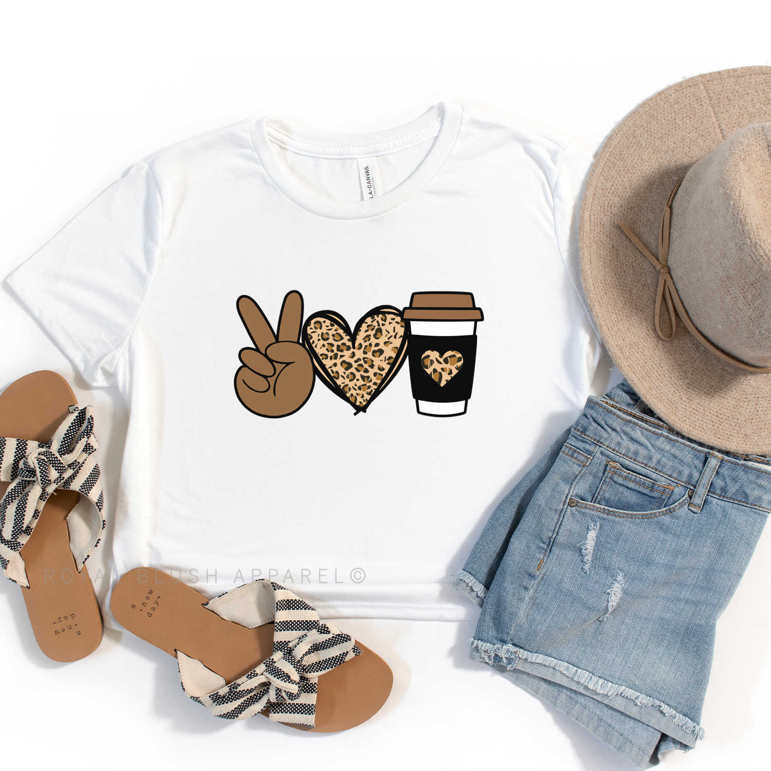 Peace Love Coffee Leopard Crop T-Shirt