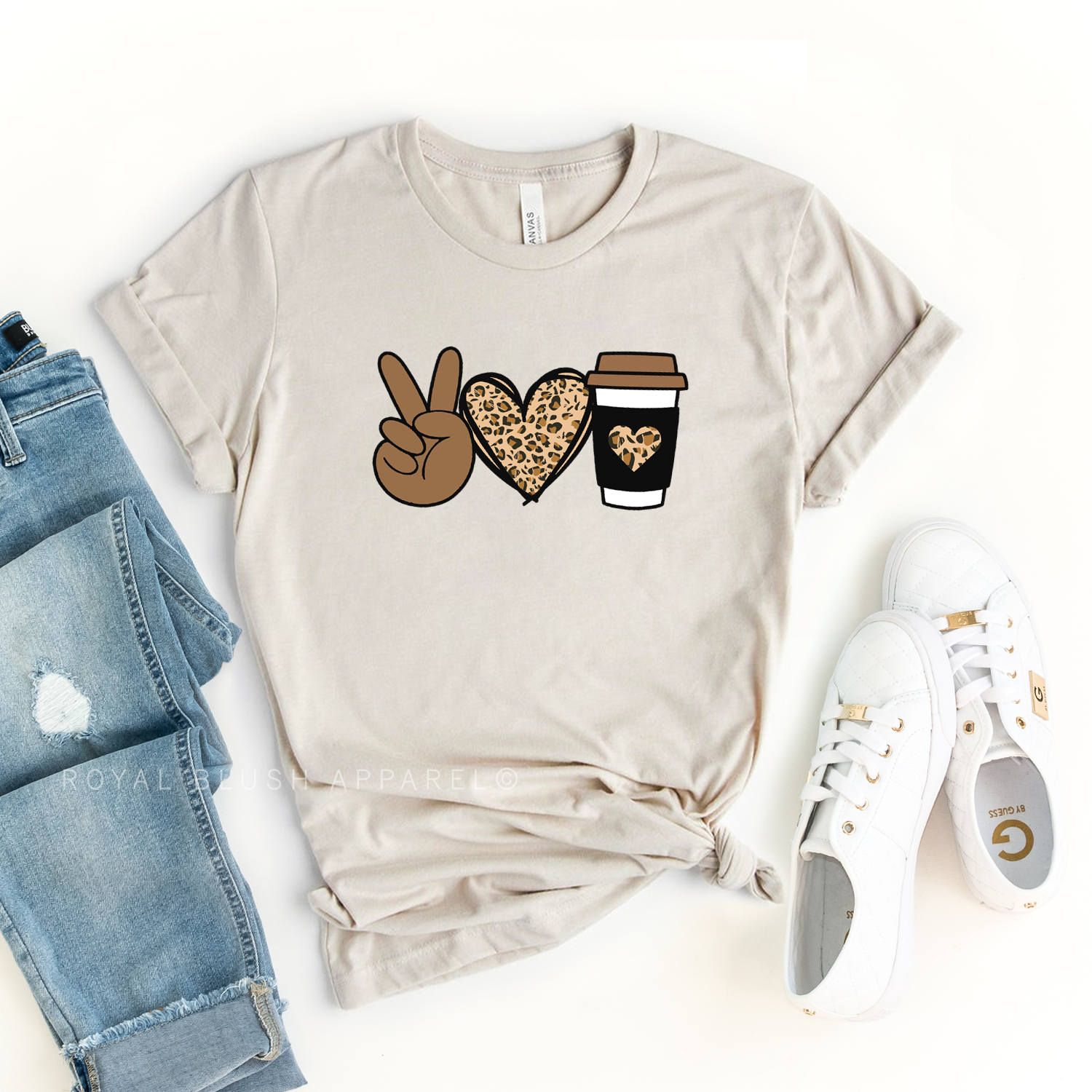 Peace Love Coffee Leopard Relaxed Unisex T-shirt