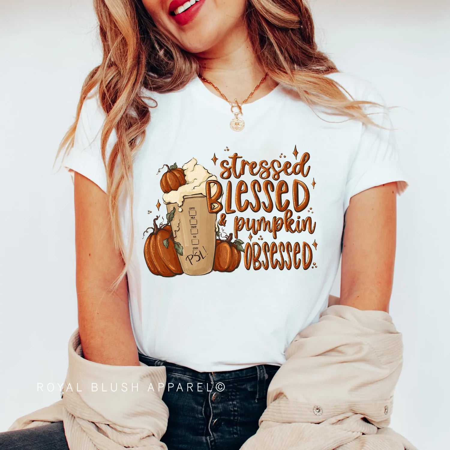 Stressed Blessed &amp; Pumpkin Obsessed Relaxed Unisex T-shirt